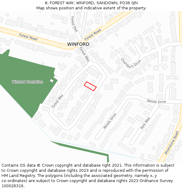 8, FOREST WAY, WINFORD, SANDOWN, PO36 0JN: Location map and indicative extent of plot