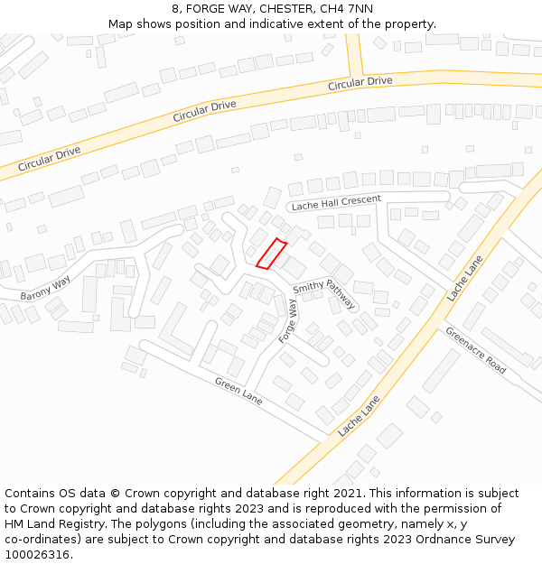 8, FORGE WAY, CHESTER, CH4 7NN: Location map and indicative extent of plot