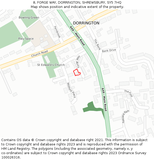 8, FORGE WAY, DORRINGTON, SHREWSBURY, SY5 7HQ: Location map and indicative extent of plot