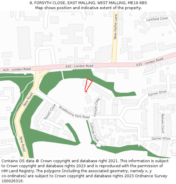 8, FORSYTH CLOSE, EAST MALLING, WEST MALLING, ME19 6BS: Location map and indicative extent of plot