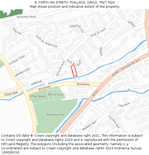 8, FORTH AN STRETH, PHILLACK, HAYLE, TR27 4QG: Location map and indicative extent of plot