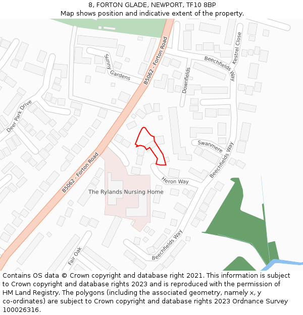 8, FORTON GLADE, NEWPORT, TF10 8BP: Location map and indicative extent of plot