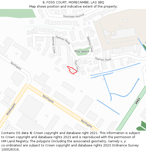 8, FOSS COURT, MORECAMBE, LA3 3BQ: Location map and indicative extent of plot