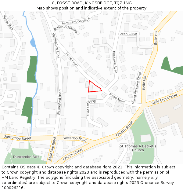 8, FOSSE ROAD, KINGSBRIDGE, TQ7 1NG: Location map and indicative extent of plot