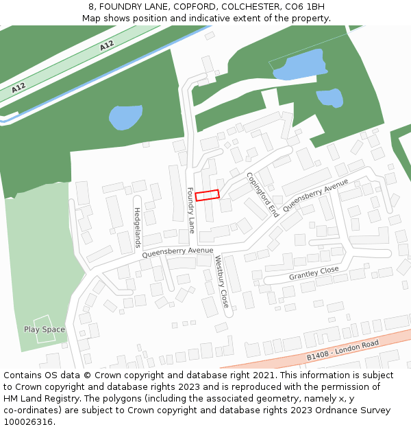 8, FOUNDRY LANE, COPFORD, COLCHESTER, CO6 1BH: Location map and indicative extent of plot