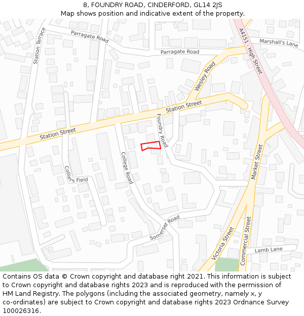 8, FOUNDRY ROAD, CINDERFORD, GL14 2JS: Location map and indicative extent of plot