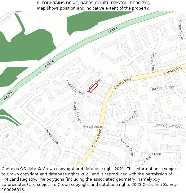8, FOUNTAINS DRIVE, BARRS COURT, BRISTOL, BS30 7XQ: Location map and indicative extent of plot