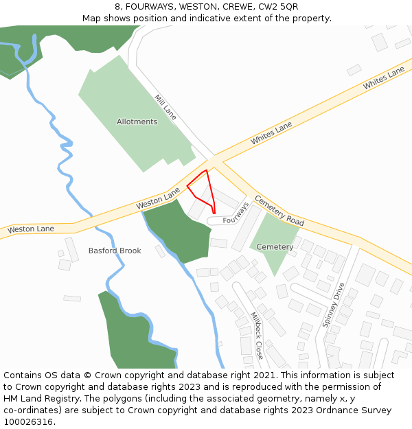 8, FOURWAYS, WESTON, CREWE, CW2 5QR: Location map and indicative extent of plot