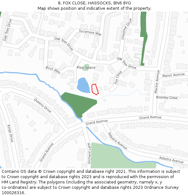 8, FOX CLOSE, HASSOCKS, BN6 8YG: Location map and indicative extent of plot