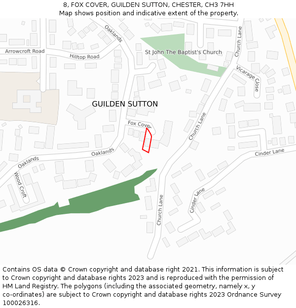 8, FOX COVER, GUILDEN SUTTON, CHESTER, CH3 7HH: Location map and indicative extent of plot