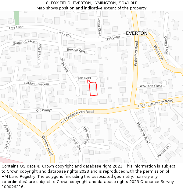 8, FOX FIELD, EVERTON, LYMINGTON, SO41 0LR: Location map and indicative extent of plot