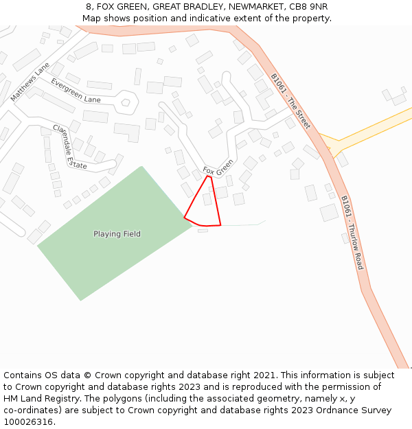 8, FOX GREEN, GREAT BRADLEY, NEWMARKET, CB8 9NR: Location map and indicative extent of plot