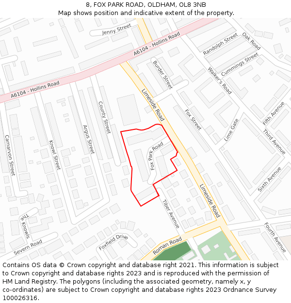 8, FOX PARK ROAD, OLDHAM, OL8 3NB: Location map and indicative extent of plot