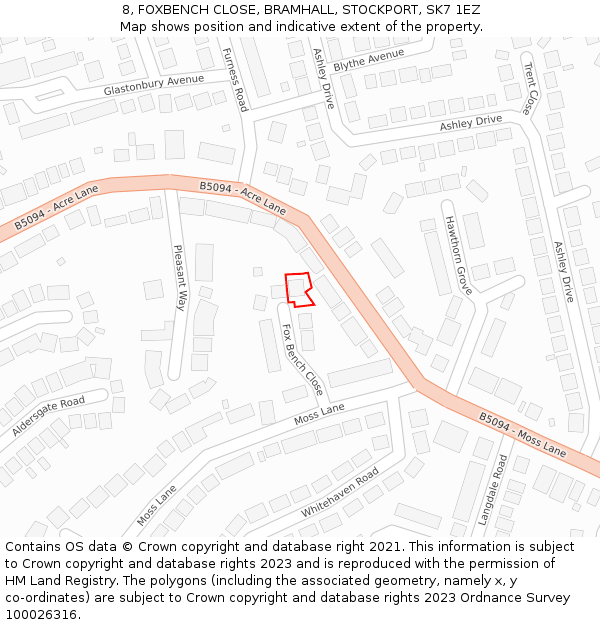 8, FOXBENCH CLOSE, BRAMHALL, STOCKPORT, SK7 1EZ: Location map and indicative extent of plot