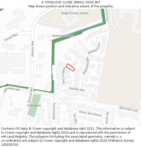 8, FOXGLOVE CLOSE, BRIGG, DN20 8FF: Location map and indicative extent of plot