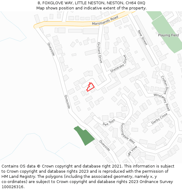 8, FOXGLOVE WAY, LITTLE NESTON, NESTON, CH64 0XQ: Location map and indicative extent of plot