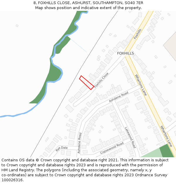 8, FOXHILLS CLOSE, ASHURST, SOUTHAMPTON, SO40 7ER: Location map and indicative extent of plot