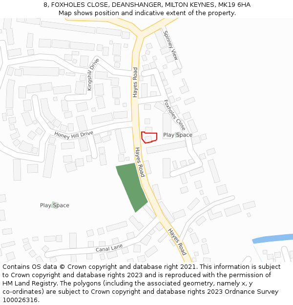 8, FOXHOLES CLOSE, DEANSHANGER, MILTON KEYNES, MK19 6HA: Location map and indicative extent of plot