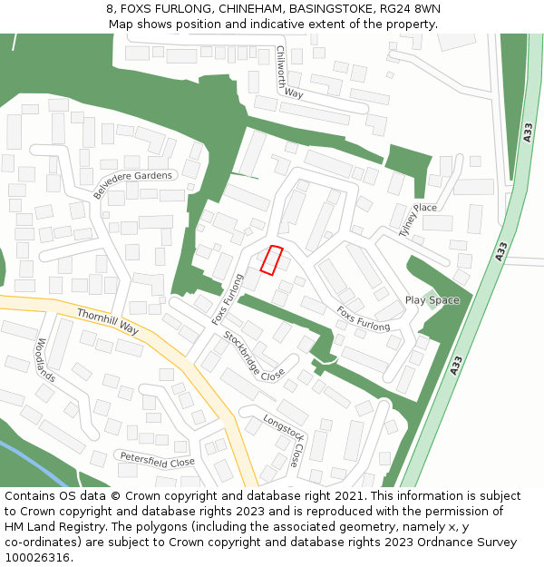 8, FOXS FURLONG, CHINEHAM, BASINGSTOKE, RG24 8WN: Location map and indicative extent of plot