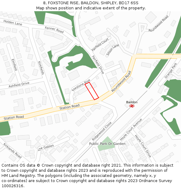 8, FOXSTONE RISE, BAILDON, SHIPLEY, BD17 6SS: Location map and indicative extent of plot
