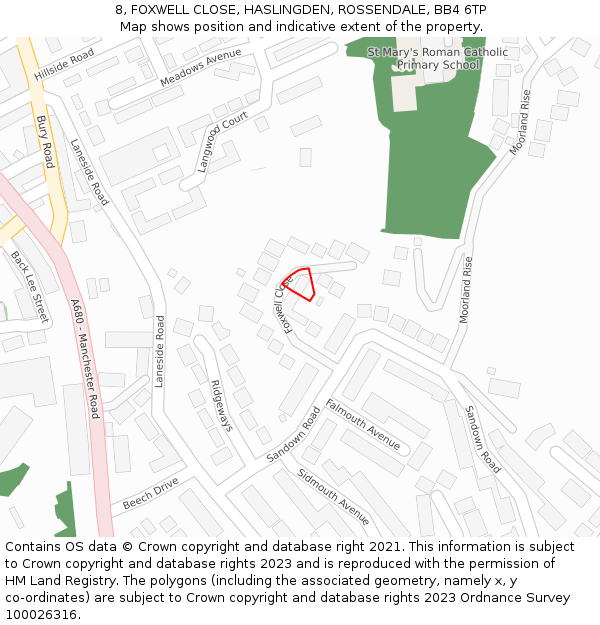 8, FOXWELL CLOSE, HASLINGDEN, ROSSENDALE, BB4 6TP: Location map and indicative extent of plot