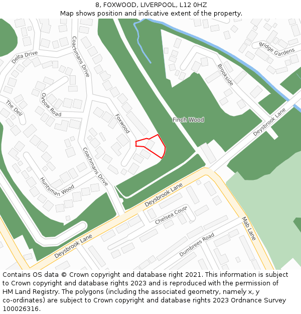 8, FOXWOOD, LIVERPOOL, L12 0HZ: Location map and indicative extent of plot