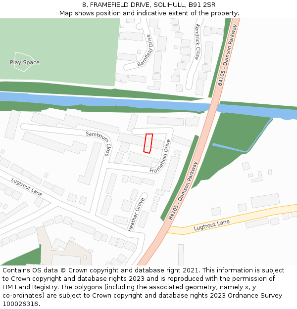 8, FRAMEFIELD DRIVE, SOLIHULL, B91 2SR: Location map and indicative extent of plot