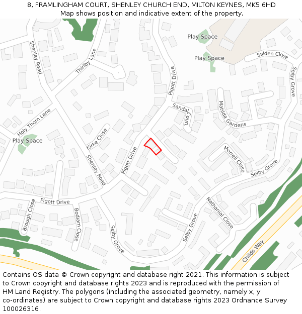 8, FRAMLINGHAM COURT, SHENLEY CHURCH END, MILTON KEYNES, MK5 6HD: Location map and indicative extent of plot