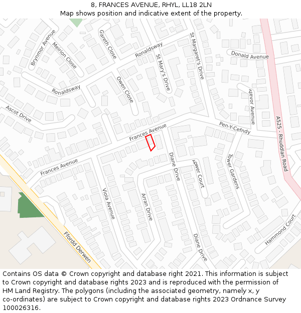 8, FRANCES AVENUE, RHYL, LL18 2LN: Location map and indicative extent of plot