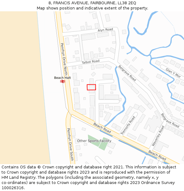 8, FRANCIS AVENUE, FAIRBOURNE, LL38 2EQ: Location map and indicative extent of plot
