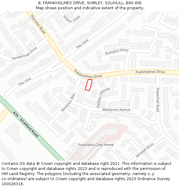 8, FRANKHOLMES DRIVE, SHIRLEY, SOLIHULL, B90 4XE: Location map and indicative extent of plot