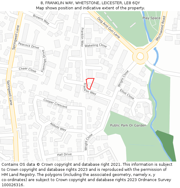 8, FRANKLIN WAY, WHETSTONE, LEICESTER, LE8 6QY: Location map and indicative extent of plot