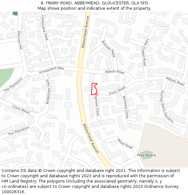 8, FRIARY ROAD, ABBEYMEAD, GLOUCESTER, GL4 5FD: Location map and indicative extent of plot