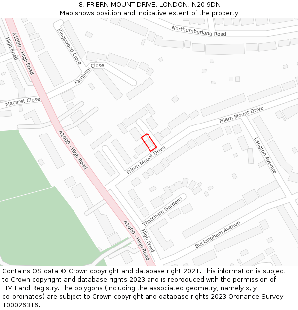 8, FRIERN MOUNT DRIVE, LONDON, N20 9DN: Location map and indicative extent of plot