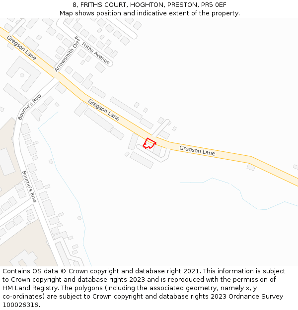 8, FRITHS COURT, HOGHTON, PRESTON, PR5 0EF: Location map and indicative extent of plot