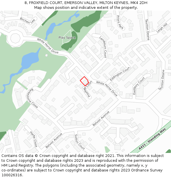 8, FROXFIELD COURT, EMERSON VALLEY, MILTON KEYNES, MK4 2DH: Location map and indicative extent of plot