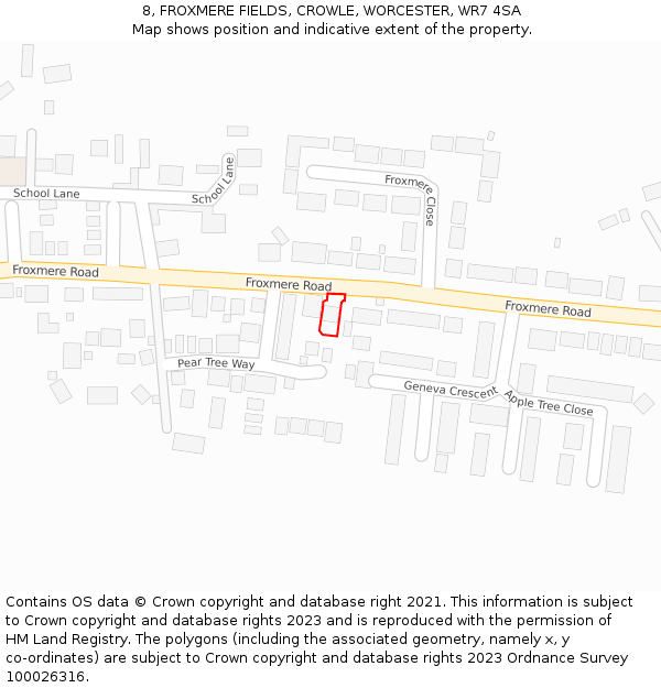 8, FROXMERE FIELDS, CROWLE, WORCESTER, WR7 4SA: Location map and indicative extent of plot