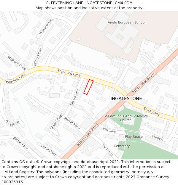 8, FRYERNING LANE, INGATESTONE, CM4 0DA: Location map and indicative extent of plot