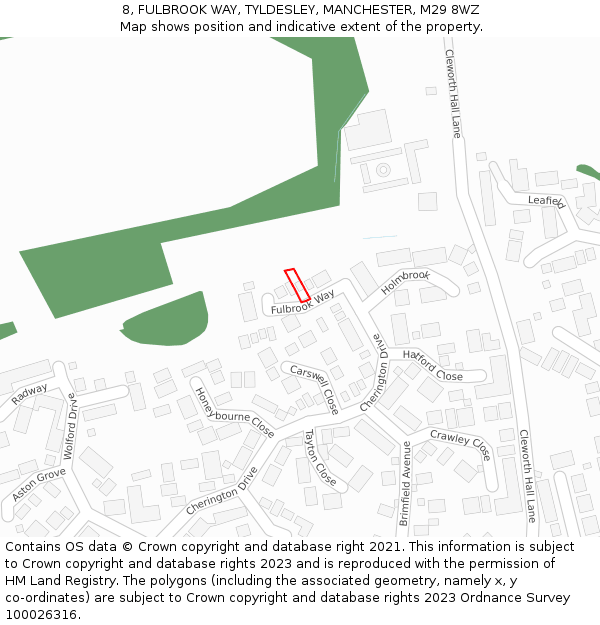 8, FULBROOK WAY, TYLDESLEY, MANCHESTER, M29 8WZ: Location map and indicative extent of plot