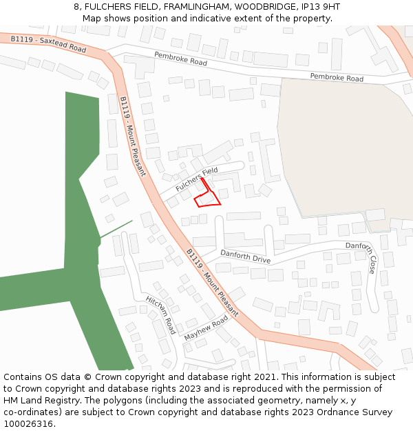 8, FULCHERS FIELD, FRAMLINGHAM, WOODBRIDGE, IP13 9HT: Location map and indicative extent of plot