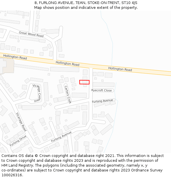 8, FURLONG AVENUE, TEAN, STOKE-ON-TRENT, ST10 4JS: Location map and indicative extent of plot