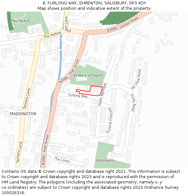 8, FURLONG WAY, SHREWTON, SALISBURY, SP3 4DY: Location map and indicative extent of plot