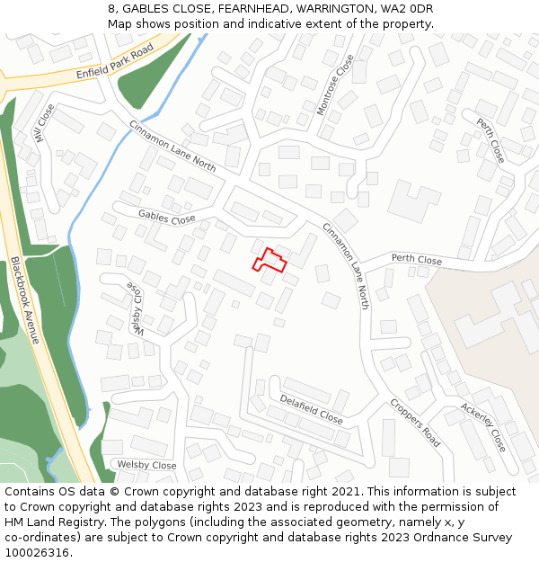 8, GABLES CLOSE, FEARNHEAD, WARRINGTON, WA2 0DR: Location map and indicative extent of plot
