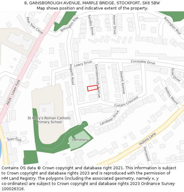 8, GAINSBOROUGH AVENUE, MARPLE BRIDGE, STOCKPORT, SK6 5BW: Location map and indicative extent of plot