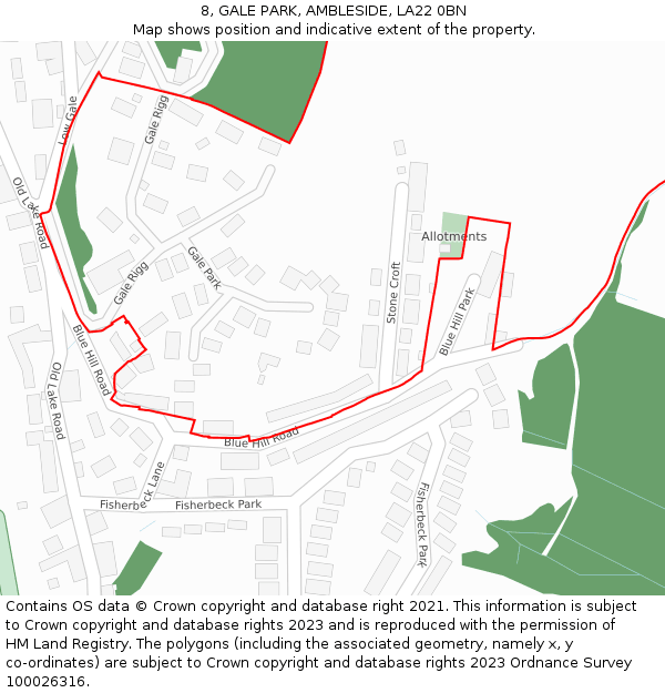 8, GALE PARK, AMBLESIDE, LA22 0BN: Location map and indicative extent of plot