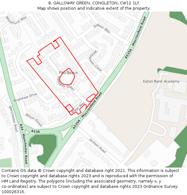 8, GALLOWAY GREEN, CONGLETON, CW12 1LY: Location map and indicative extent of plot