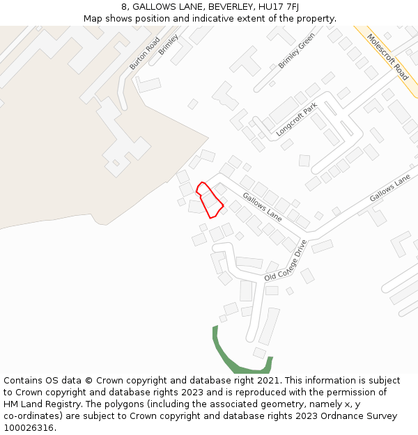 8, GALLOWS LANE, BEVERLEY, HU17 7FJ: Location map and indicative extent of plot