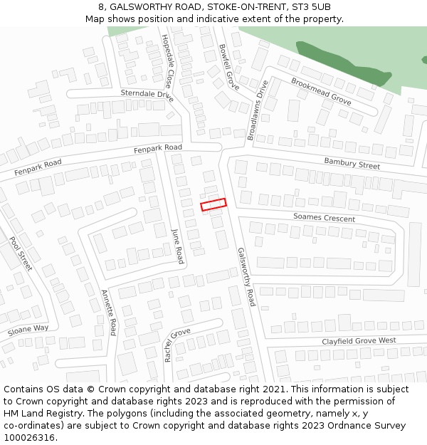 8, GALSWORTHY ROAD, STOKE-ON-TRENT, ST3 5UB: Location map and indicative extent of plot