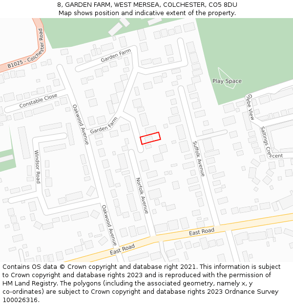 8, GARDEN FARM, WEST MERSEA, COLCHESTER, CO5 8DU: Location map and indicative extent of plot