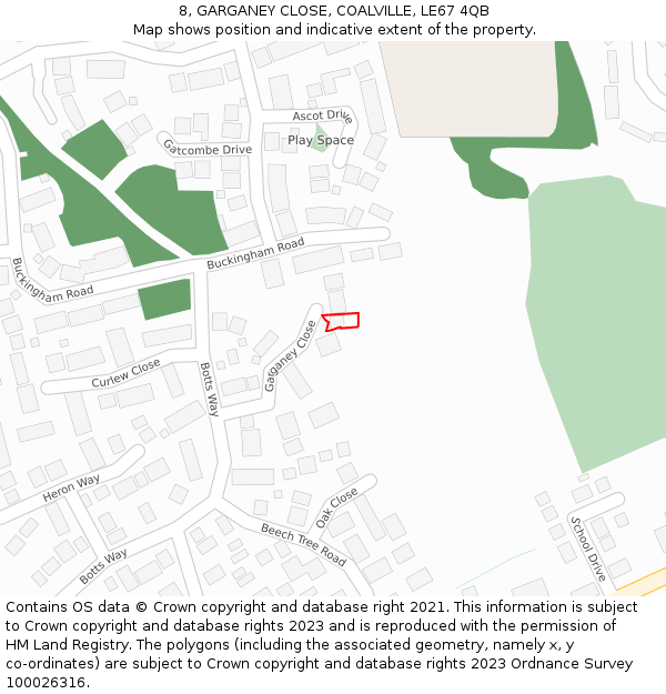 8, GARGANEY CLOSE, COALVILLE, LE67 4QB: Location map and indicative extent of plot